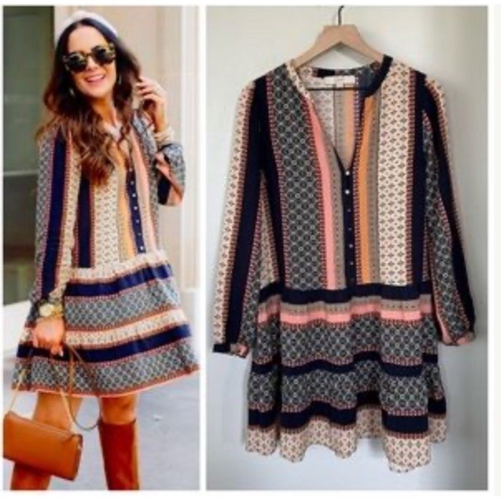 Loft Foulard Patchwork Button Teared Swing Dress … - image 6